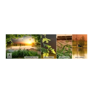 Mostră tapet autocolant Deluxe Sticker - Peisaj într-un cadru verde - Peisaj, Lac, Pod de lemn - 100x30 cm
