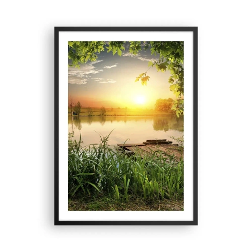 Poster în ramă neagră - Apus de soare peste lac cu un dig - 50x70cm - Peisaj într-un cadru verde - Decorațiune modernă pentru perete pentru living și dormitor ARTTOR