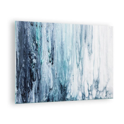 Tablou pe sticlă - Un model abstract care seamănă cu izvoare de apă în nuanțe de albastru. - 70x50cm - Țurțuri de albastru - Decorațiune modernă pentru perete pentru living și dormitor ARTTOR