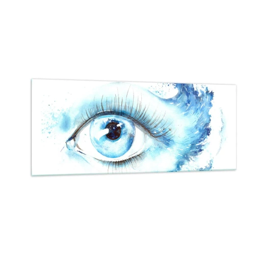Tablou pe sticlă - Scufundă-te în albastrul privirii - 100x40 cm