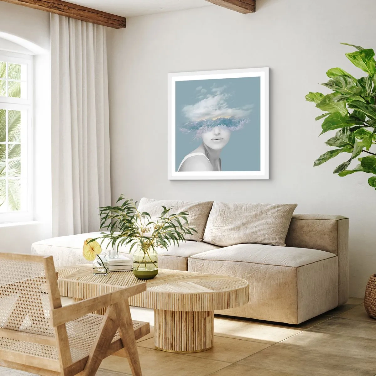 Poster în ramă albă - Cu capul în nori - 60x60 cm