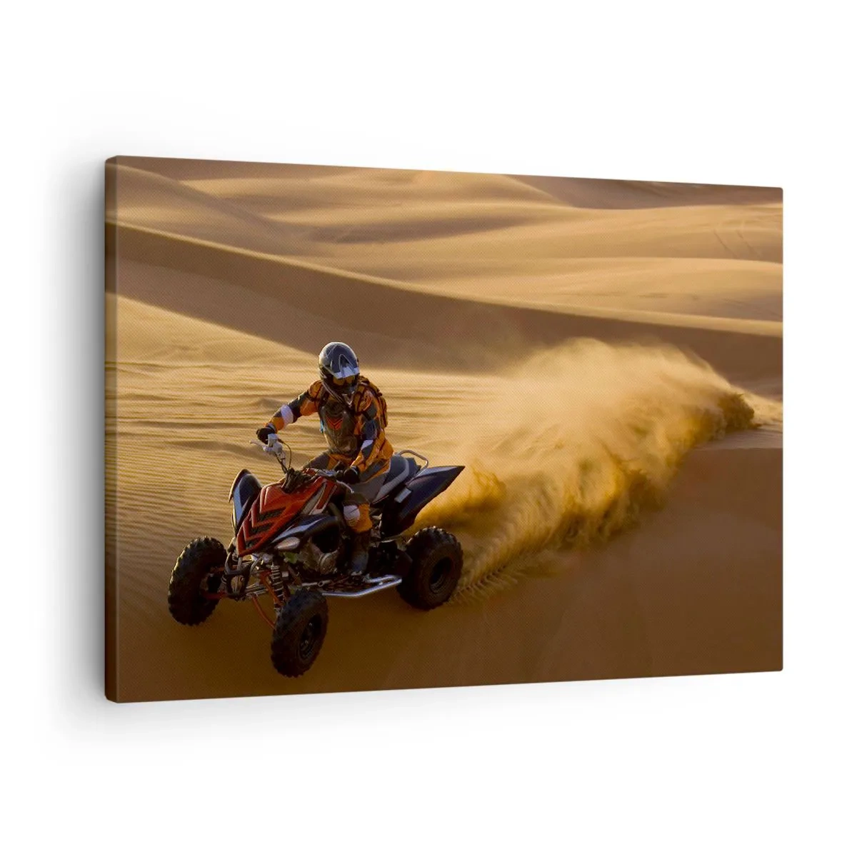 Tablou pe pânză Canvas - Un motociclist pe un ATV care gonește peste dunele de nisip din deșert - 70x50cm - Pe valuri de nisip - Decorațiune modernă pentru perete pentru living și dormitor ARTTOR