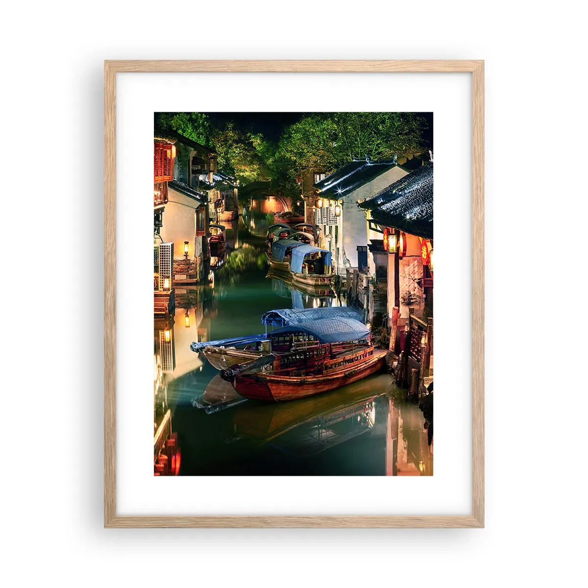Poster în ramă de stejar deschis - O seară pe o stradă chinezească - 40x50 cm