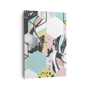 Tablou pe pânză - Hexagoane și cuburi în șase culori - 70x100 cm
