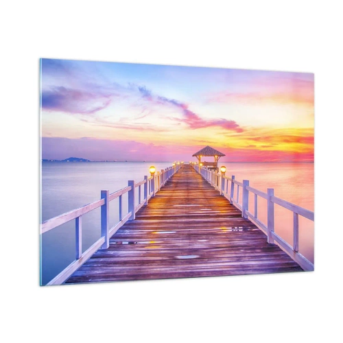 Tablou pe sticlă - Tăcerea serii în liliac-auriu - 100x70 cm