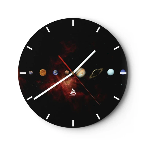 Ceas de perete - Ceas pe sticlă - Planetele sistemului solar pe fundalul unei galaxii negre - 30x30cm - Cartierul nostru - Decorațiune modernă pentru perete pentru living, bucătărie și dormitor ARTTOR