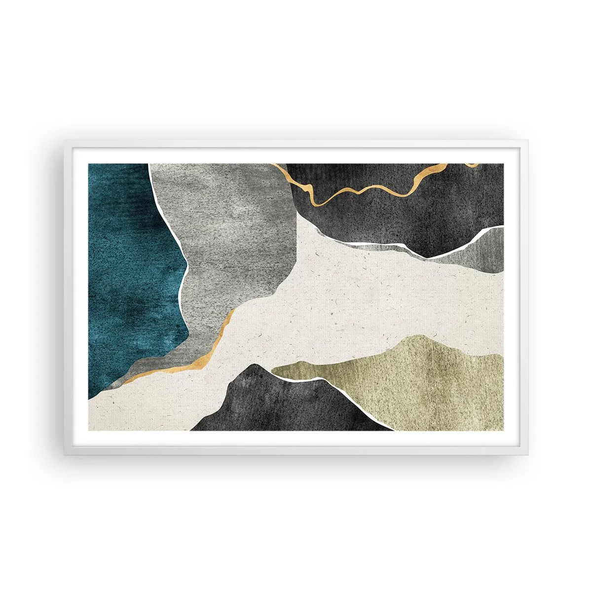 Poster în ramă albă - Compoziție mozaic cu fir de aur - 91x61 cm