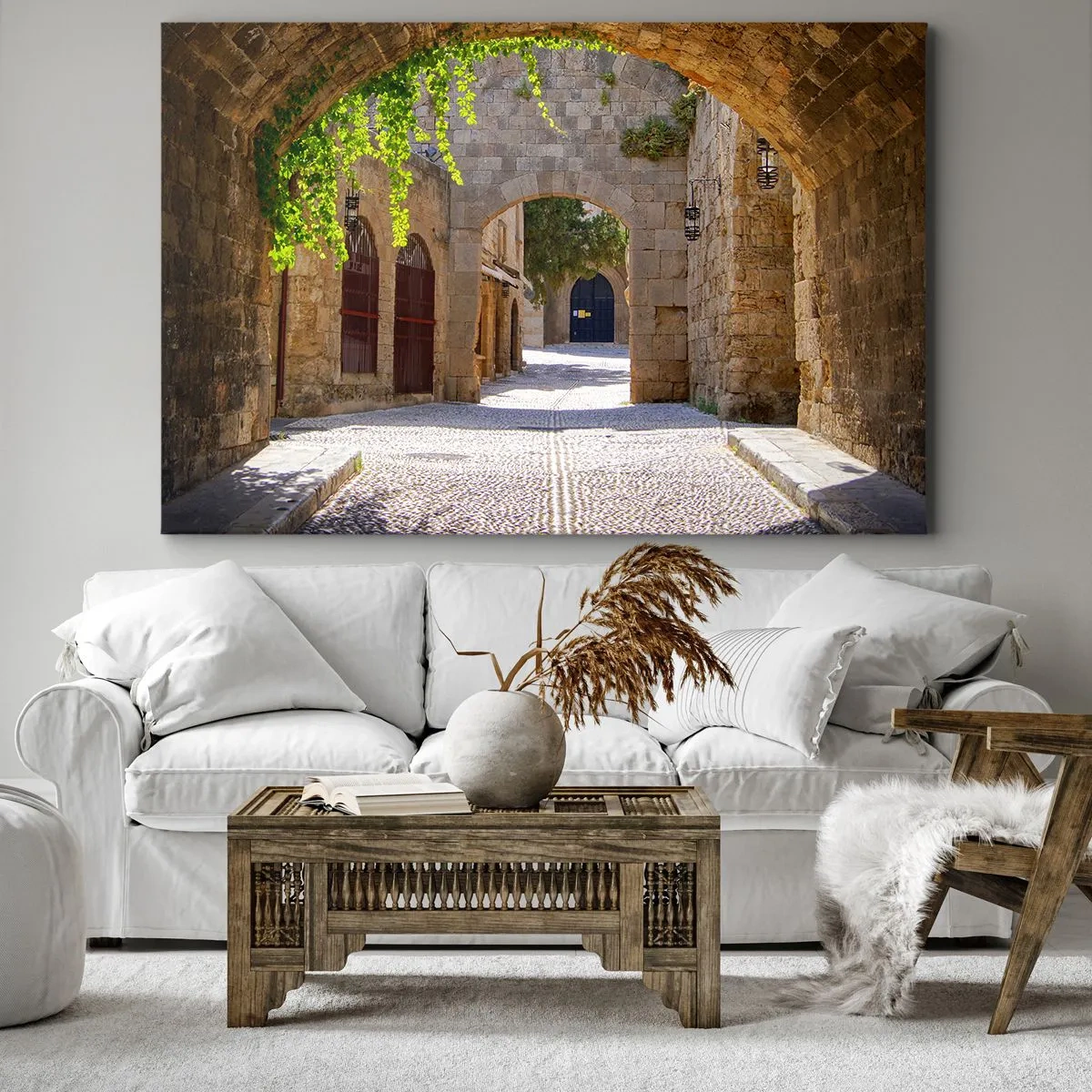 Tablou pe pânză Canvas - Arcade de piatră și străzi pietruite în stil medieval - 70x50cm - Procesiunea e pe cale să apară - Decorațiune modernă pentru perete pentru living și dormitor ARTTOR