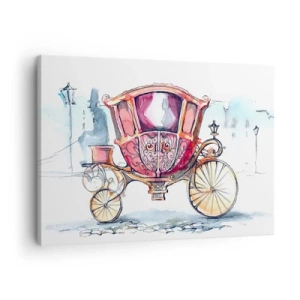 Tablou pe pânză Canvas - O ilustrație elegantă a unei trăsuri antice în culori pastelate. - 70x50cm - Pentru nuntă sau pentru bal? - Decorațiune modernă pentru perete pentru living și dormitor ARTTOR