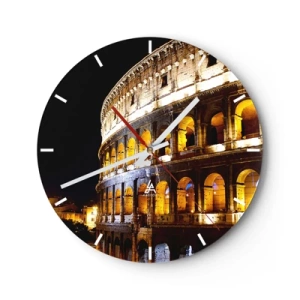 Ceas de perete - Ceas pe sticlă - Colosseumul iluminat noaptea pe un fundal negru - 30x30cm - Să înceapă jocurile - Decorațiune modernă pentru perete pentru living, bucătărie și dormitor ARTTOR