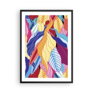 Poster în ramă neagră - Frunze colorate într-un stil abstract - 50x70cm - O dezordine colorată - Decorațiune modernă pentru perete pentru living și dormitor ARTTOR