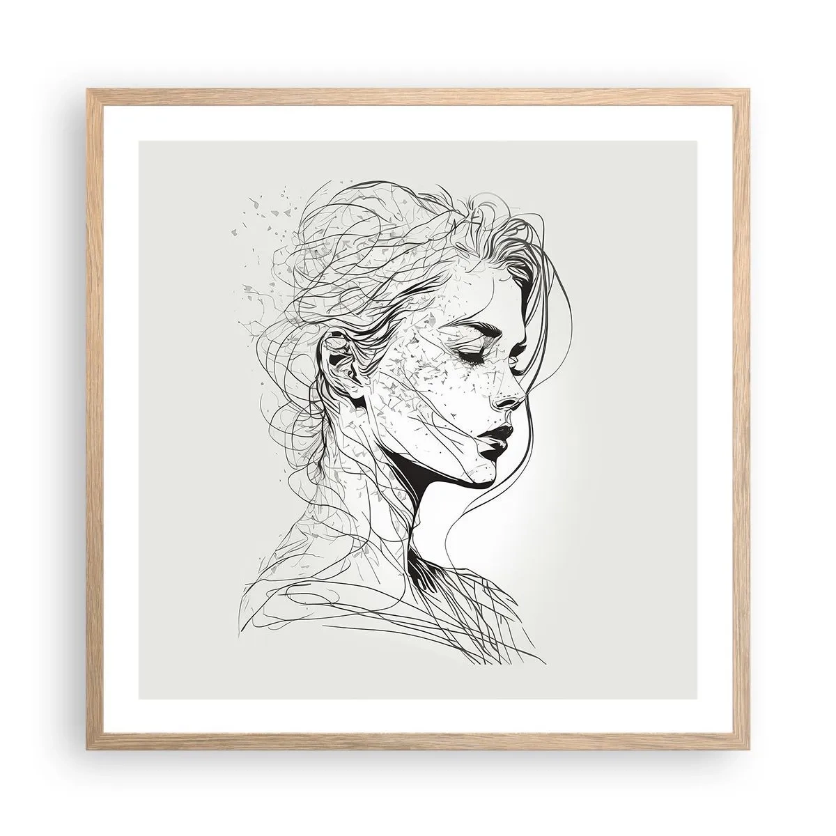 Poster în ramă de stejar deschis - Desenată cu linii - 60x60 cm