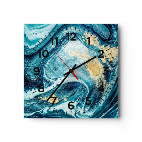 Ceas de perete - Ceas pe sticlă - Vârtej albastru - 30x30 cm