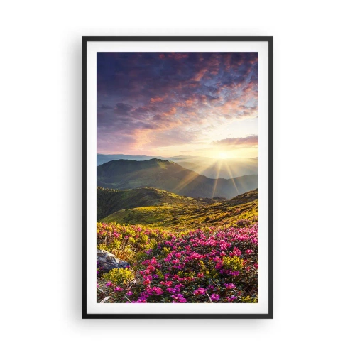 Poster în ramă neagră - Prospețimea unei dimineți de munte - 61x91 cm