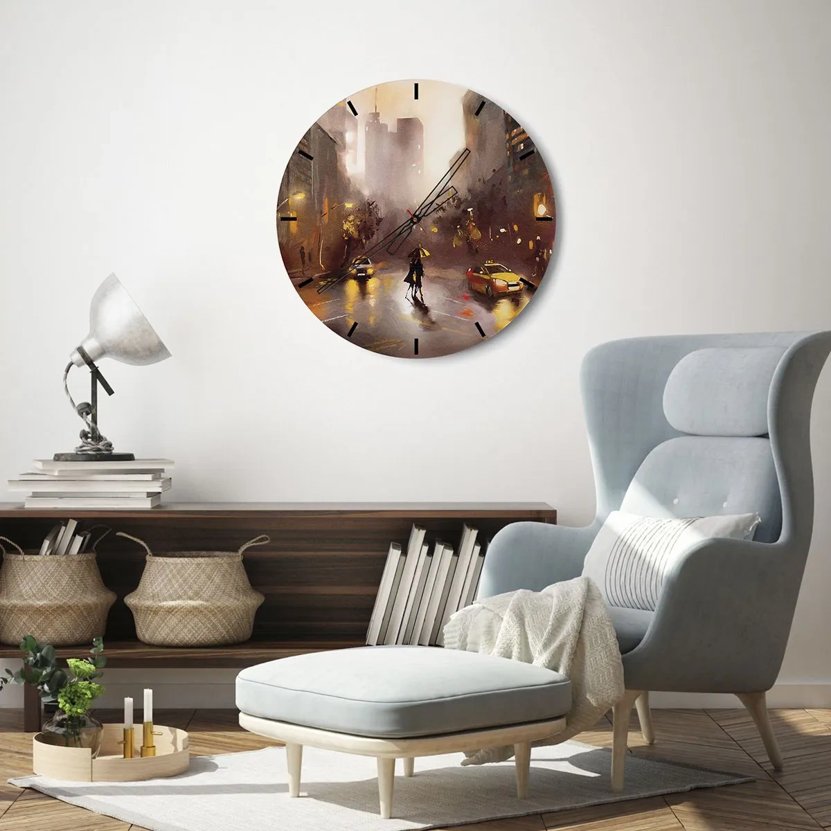 Ceas de perete - Ceas pe sticlă - În luminile New York-ului - 30x30 cm