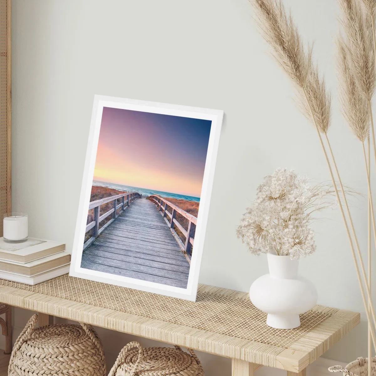 Poster în ramă albă - Aurora baltică de seară - 70x100 cm