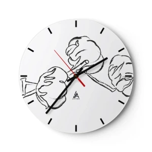 Ceas de perete - Ceas pe sticlă - Schiță alb-negru a unei crengi de bumbac pe fundal alb - 30x30cm - Pufuri de bumbac - Decorațiune modernă pentru perete pentru living, bucătărie și dormitor ARTTOR