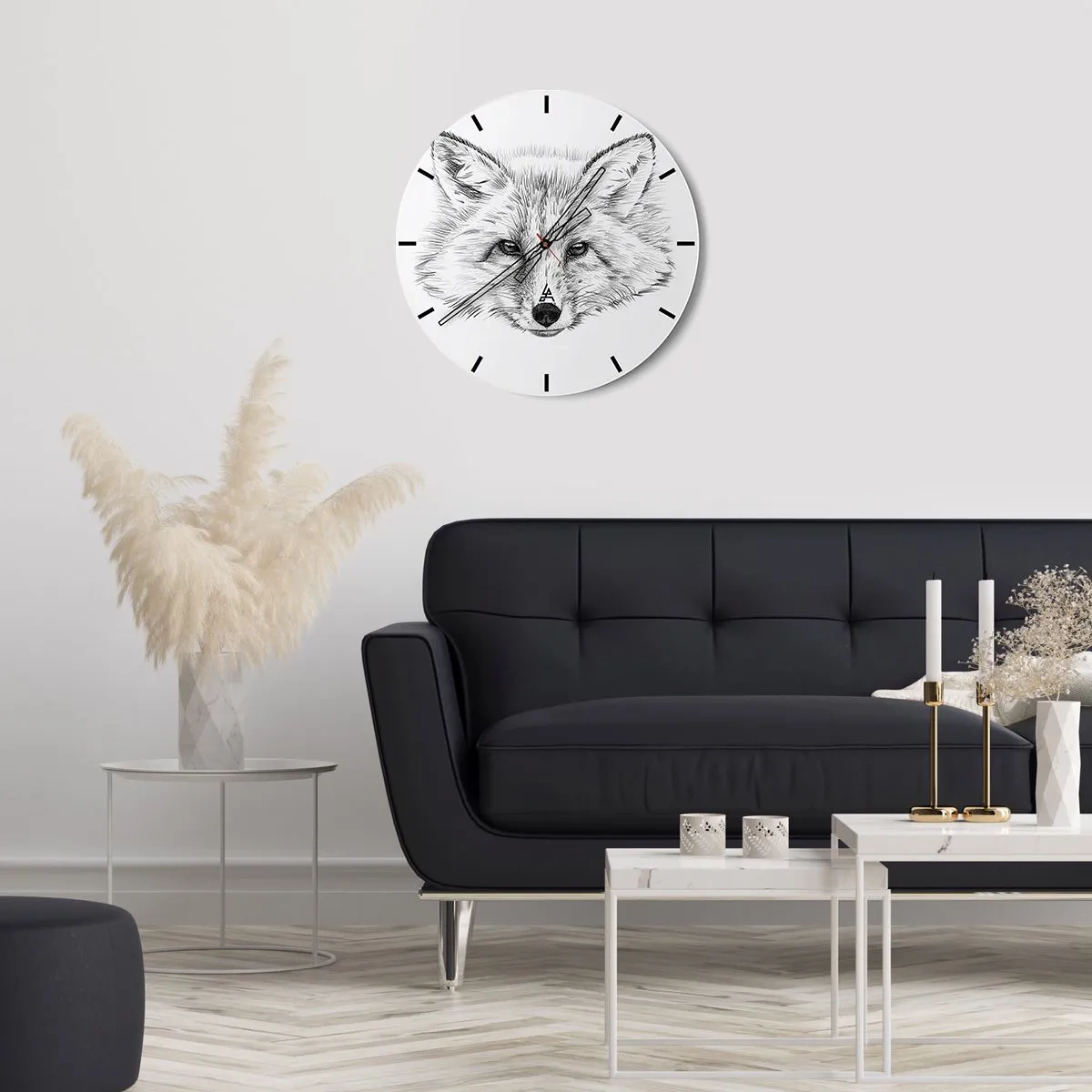 Ceas de perete - Ceas pe sticlă - Un desen precis al ochilor de vulpe pe un fundal alb - 30x30cm - Oare acești ochi pot minți? - Decorațiune modernă pentru perete pentru living, bucătărie și dormitor ARTTOR
