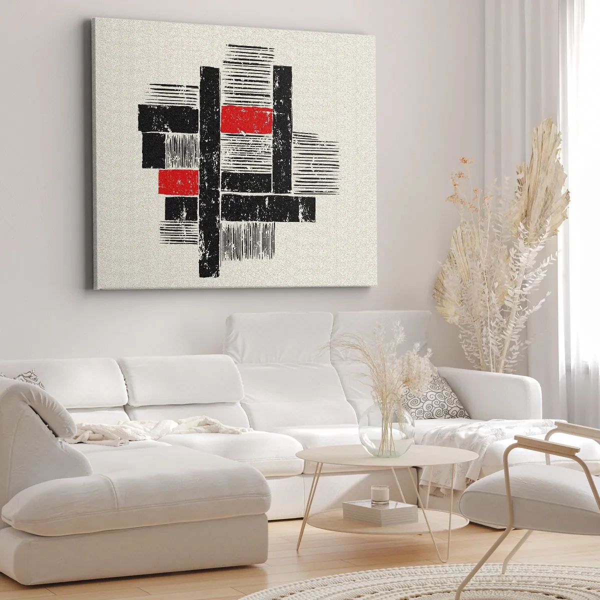 Tablou pe pânză Canvas - Compoziție geometrică abstractă în negru și roșu - 70x50cm - Roșu și negru - Decorațiune modernă pentru perete pentru living și dormitor ARTTOR