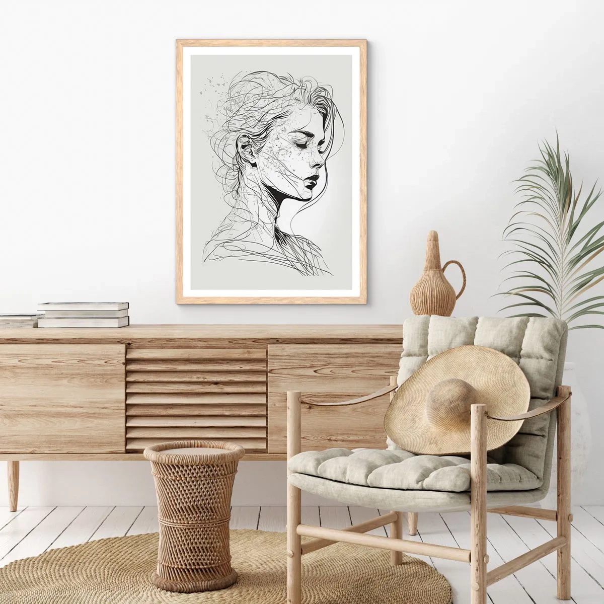 Poster în ramă de stejar deschis - Desenată cu linii - 40x50 cm