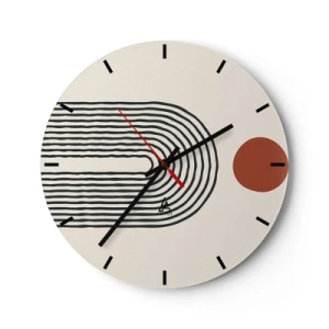 Ceas de perete - Ceas pe sticlă - Abstracție geometrică cu dungi și blocuri de culoare pe un fundal deschis - 30x30cm - Magnetismul formelor și al culorilor - Decorațiune modernă pentru perete pentru living, bucătărie și dormitor ARTTOR