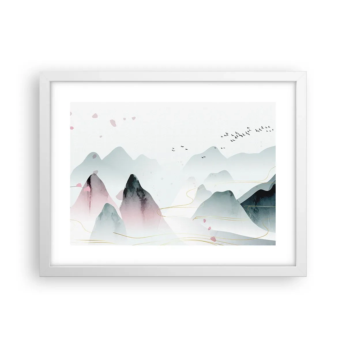 Poster în ramă albă - Peste vârfuri - 40x30 cm