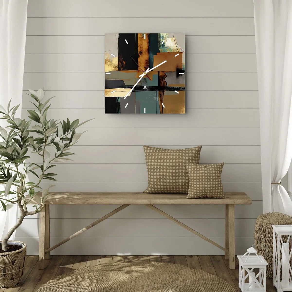 Ceas de perete - Ceas pe sticlă - Abstracția - lumină și umbră - 40x40 cm
