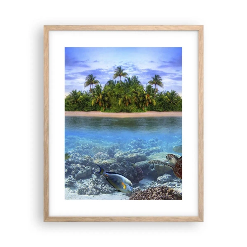 Poster în ramă de stejar deschis - Insula paradisiacă vă invită - 40x50 cm