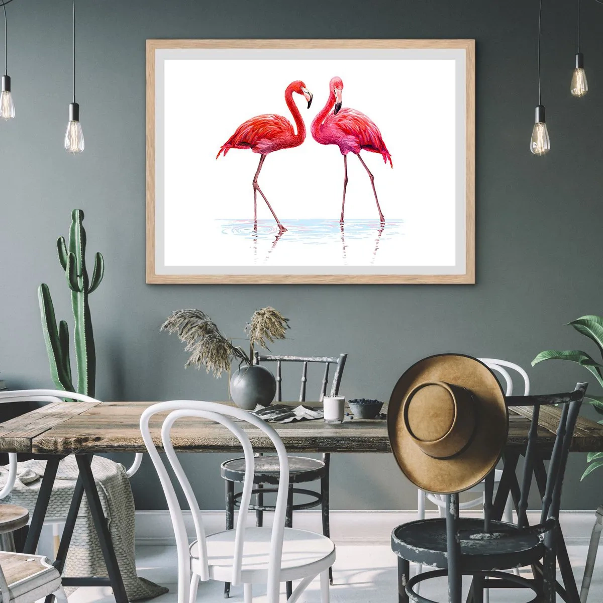 Poster în ramă de stejar deschis - Pink randez-vous - 50x40 cm