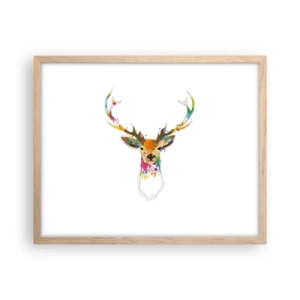 Poster în ramă de stejar deschis - Cerb blând scăldat în culoare - 50x40 cm