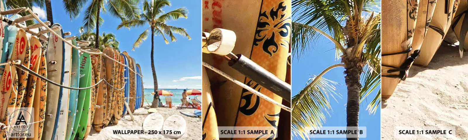Mostră de Tapet Standard Eco - Distracție însorită - Peisaj, Placă de surf, plajă - 100x30 cm