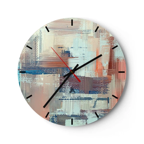 Ceas de perete - Ceas pe sticlă - O compoziție abstractă de tușe de pensulă în culori pastelate. - 30x30cm - Întinde-te spre lumină - Decorațiune modernă pentru perete pentru living, bucătărie și dormitor ARTTOR