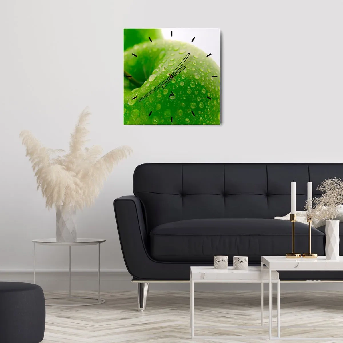 Ceas de perete - Ceas pe sticlă - Prospețime verde rece - 40x40 cm