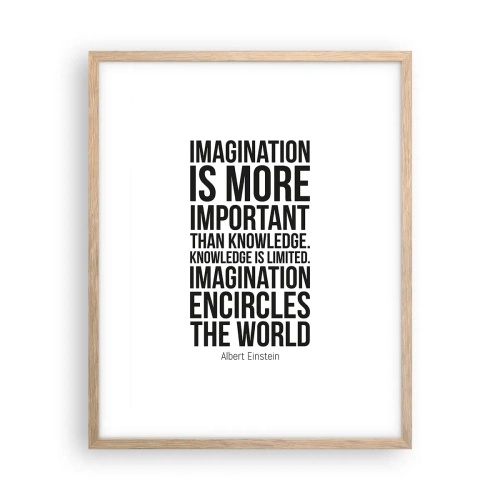 Poster în ramă de stejar deschis - Einstein despre puterea imaginației - 40x50 cm