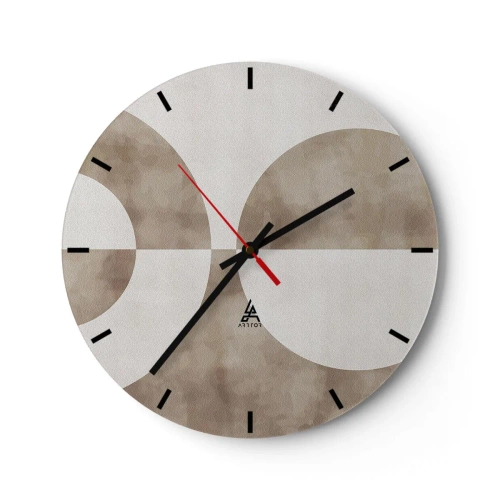 Ceas de perete - Ceas pe sticlă - Model geometric cu semicercuri în nuanțe de bej - 30x30cm - Similitudini și diferențe - Decorațiune modernă pentru perete pentru living, bucătărie și dormitor ARTTOR