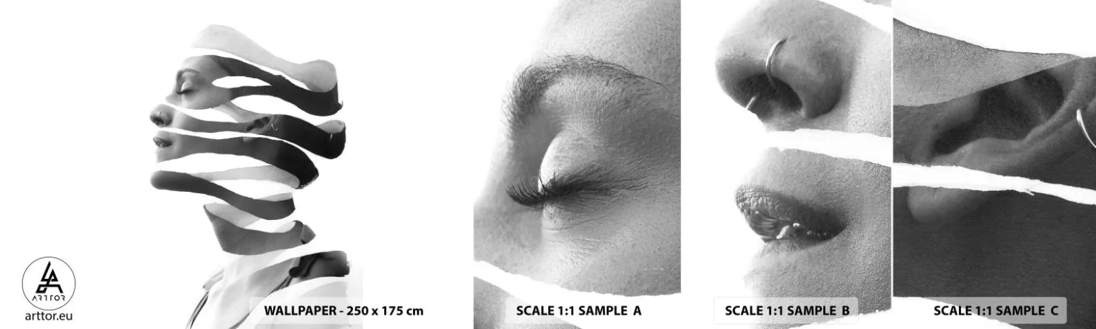 Mostră de Tapet Standard Eco - Un portret suprarealist - Abstracția, Bucată, Femeie - 100x30 cm