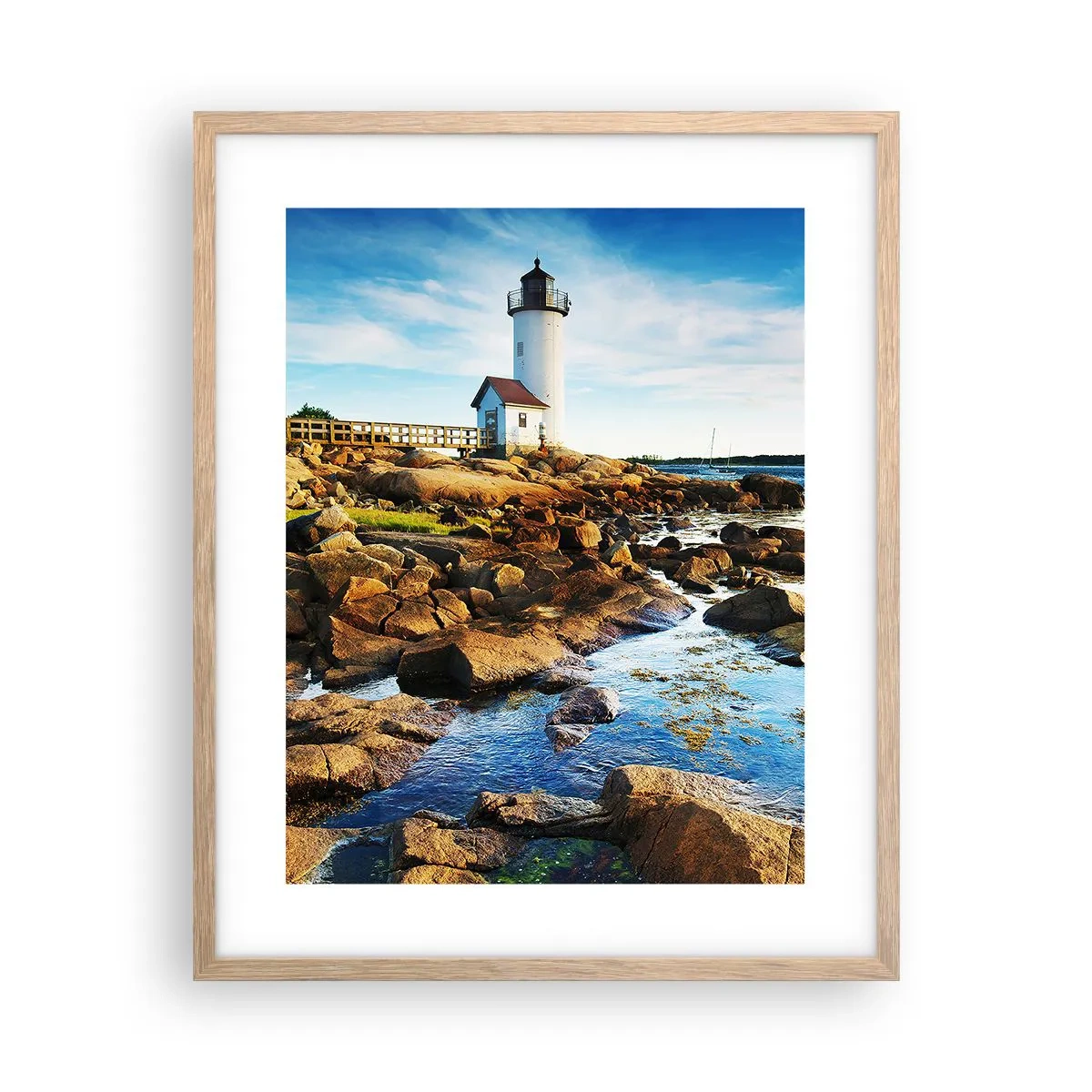 Poster în ramă de stejar deschis - Întoarce-te acasă fericit, te aștept cu nerăbdare - 40x50 cm