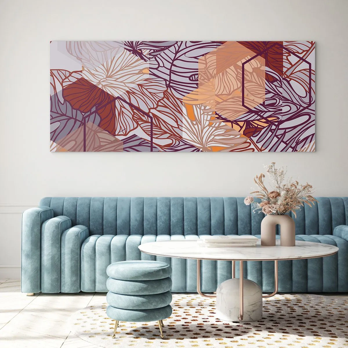 Tablou pe sticlă - Relația imposibilă dintre geometrie și natură - 90x30 cm