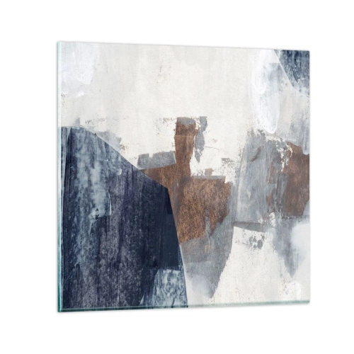 Tablou pe sticlă - Forme albastre-maronii - 40x40 cm