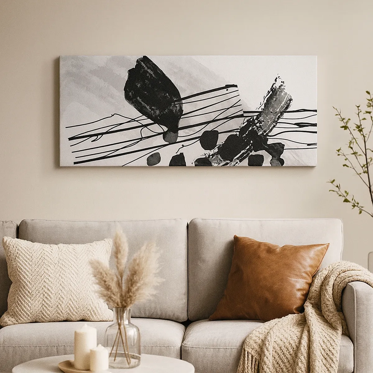 Tablou pe pânză - Abstracție organică în negru și alb - 30x30 cm