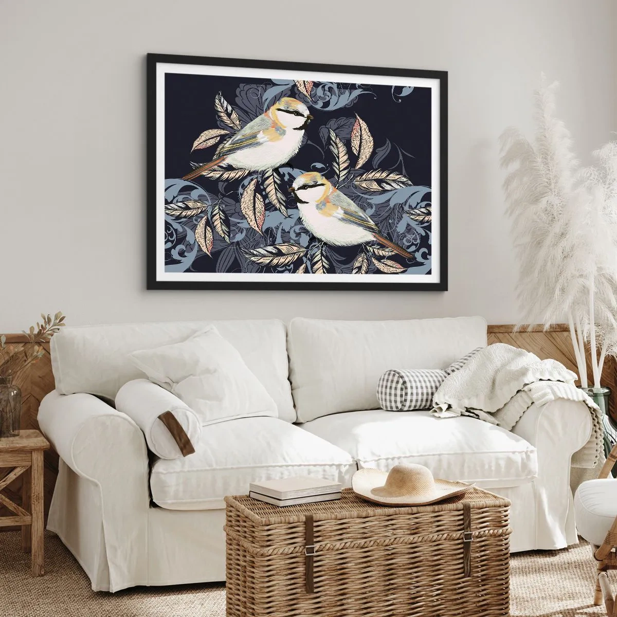 Poster în ramă neagră - Ciripirile galben-albastru - 70x50 cm