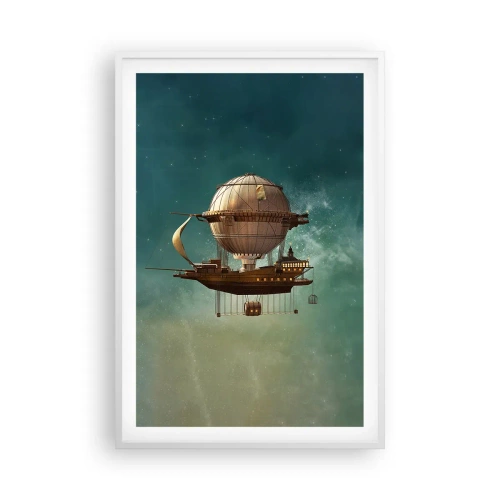 Poster în ramă albă - Jules Verne vă transmite salutări - 61x91 cm