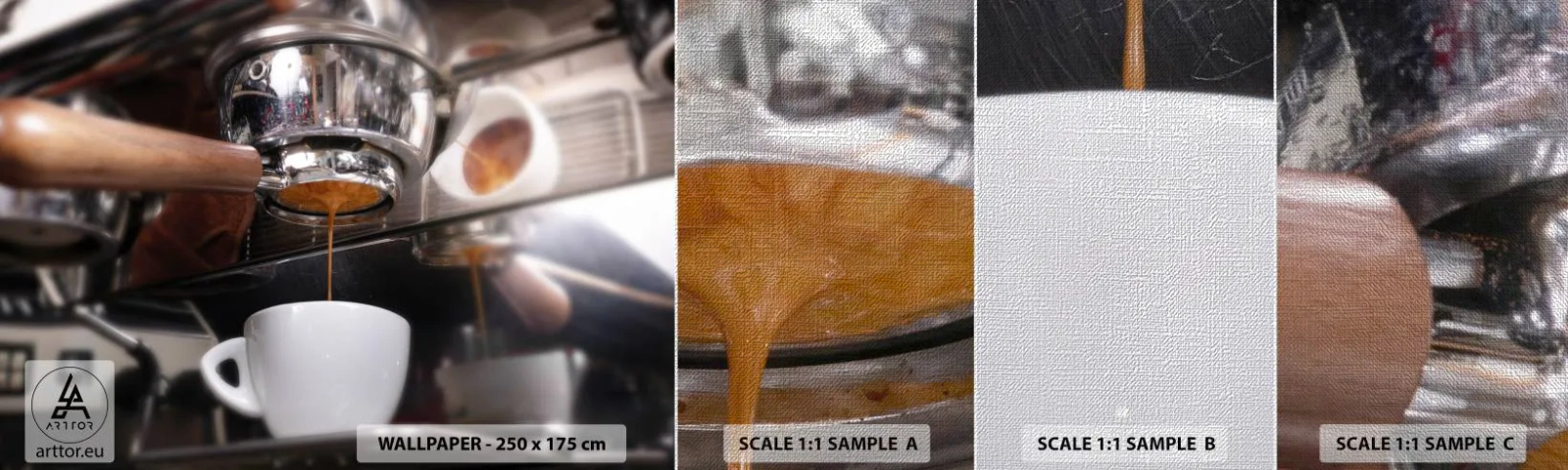 Mostră tapet Premium Canvas - Cel mai bun moment al zilei - Cafea, Automat de cafea, Barista - 100x30 cm