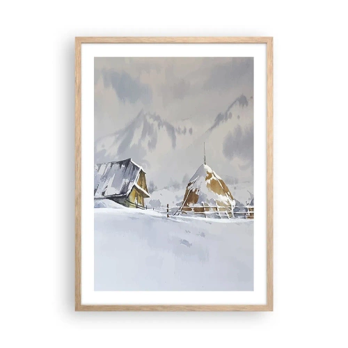 Poster în ramă de stejar deschis - Într-o vale înzăpezită - 50x70 cm
