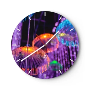 Ceas de perete - Ceas pe sticlă - Lumini colorate asemănătoare cu meduze într-o strălucire neon - 30x30cm - Fântână de lumină - Decorațiune modernă pentru perete pentru living, bucătărie și dormitor ARTTOR