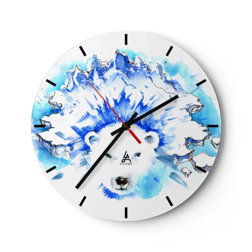 Ceas de perete - Ceas pe sticlă - Regele Arcticii într-o coroană de gheață - 40x40 cm