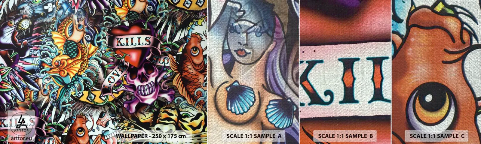 Mostră tapet Premium Canvas - Visul unui artist tatuator - Graffiti, mural, Bucată - 100x30 cm