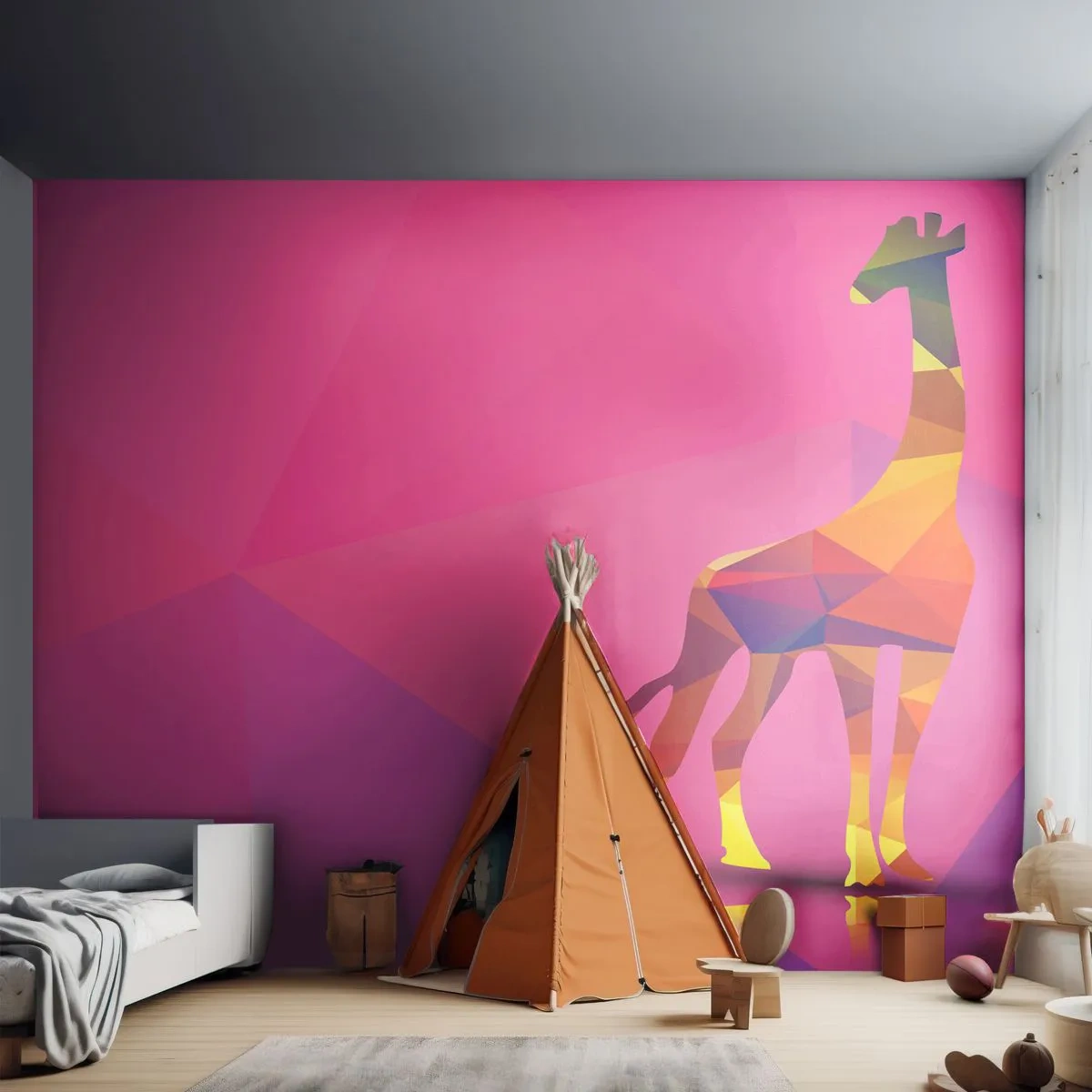 Tapet Standard Eco - În culorile savanei - Animale, Girafă, Figura geometrică - 450x315 cm