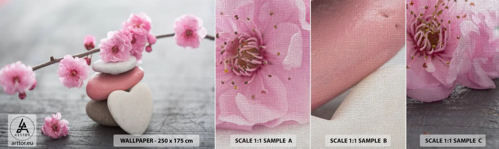 Mostră tapet Premium Canvas - Fericirea florilor de cireș - inima, Floare, Pietre - 100x30 cm
