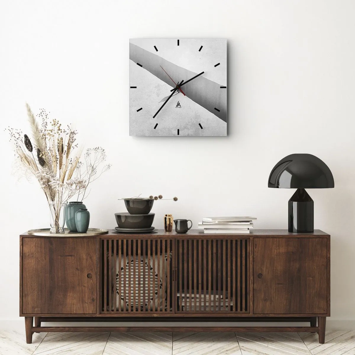 Ceas de perete - Ceas pe sticlă - Obiectiv clar - 40x40 cm